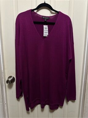 NWT INC International Concepts Lurex V-Neck Step Hem Tunic Sweater XXL Berry 683